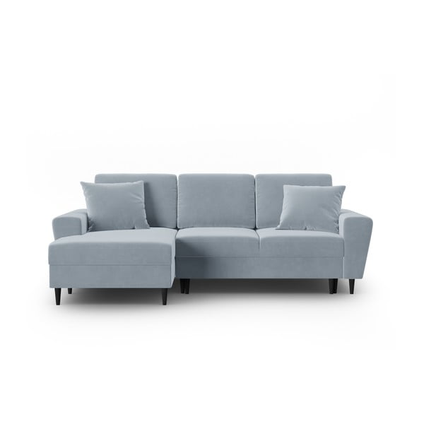 Svijetlo plava baršunasti sklopiva/s prostorom za odlaganje kutna garnitura (s lijevim kutom/s ležaljkom) Kyoto – Cosmopolitan Design