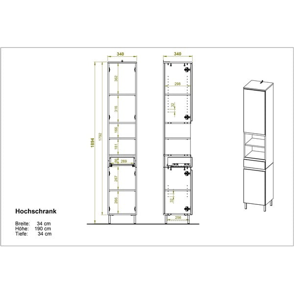 Bijeli visoki kupaonski ormarić u dekoru hrasta 34x190 cm Torrance - Germania-image-3