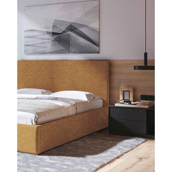 Oker žuti tapecirani bračni krevet s prostorom za pohranu s podnicom 180x200 cm Bufo – MESONICA-image-4