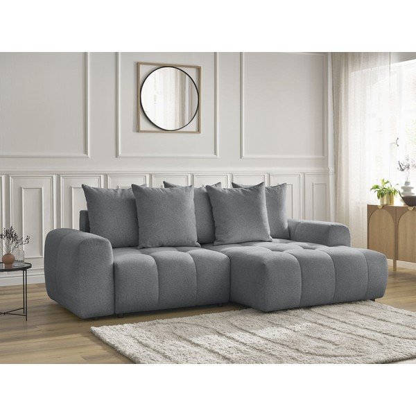 Siva sklopiva/s prostorom za odlaganje kutna garnitura od šenila (s desnim kutom/s ležaljkom) Roxelane – Bobochic Paris-image-3