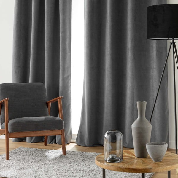 Antracitno siva zavjesa od samta 140x260 cm Olympe – douceur d'intérieur-image-2