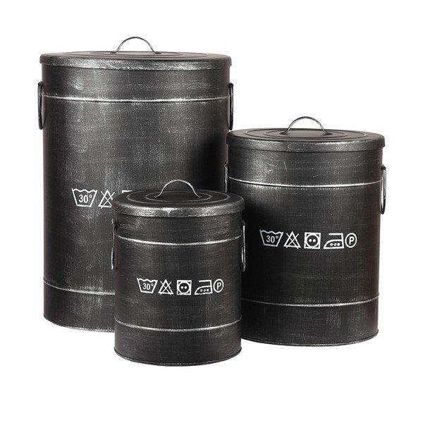 Crni metalni koš za prljavo rublje LABEL51, ⌀ 26 cm-image-3
