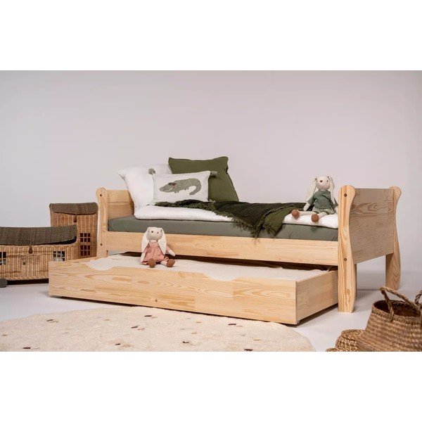 Dječji krevet od masivnog bora s dodatnim ležajem s prostorom za odlaganje s podnicom 80x160 cm u prirodnoj boji Roma – Adeko-image-1