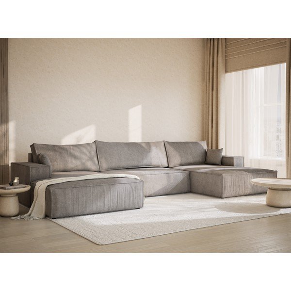 Sivo-bež sklopiva/s prostorom za odlaganje kutna garnitura od šenila (u obliku slova "U") Kyoto – Maison de Rêve-image-1