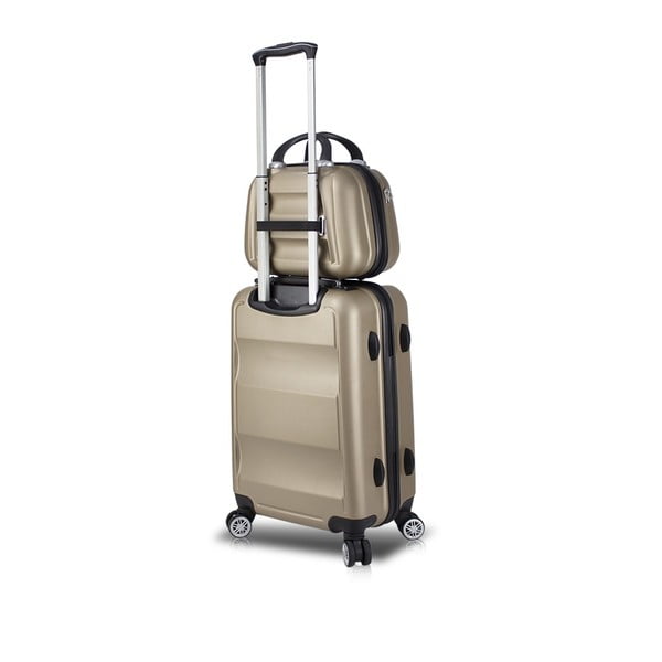 Set zlatnog putnog kovčega na kotačima s USB priključkom i torbicom za nošenje My Valice LASSO MU & Cabin