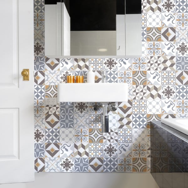 Set s 60 zidnih samoljepljivih naljepnica Ambiance Cement Tiles Liliania, 10 x 10 cm-image-3