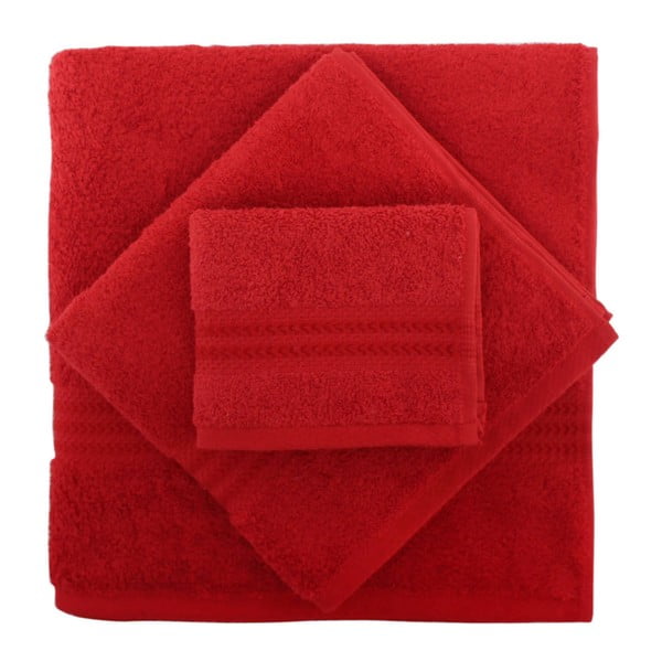 Set od 2 crvena pamučna ručnika i duginog ručnika
