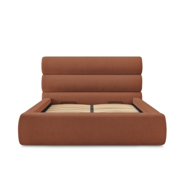 Narančasti tapecirani bračni krevet s prostorom za pohranu s podnicom 160x200 cm Jagna – Bobochic Paris-image-3