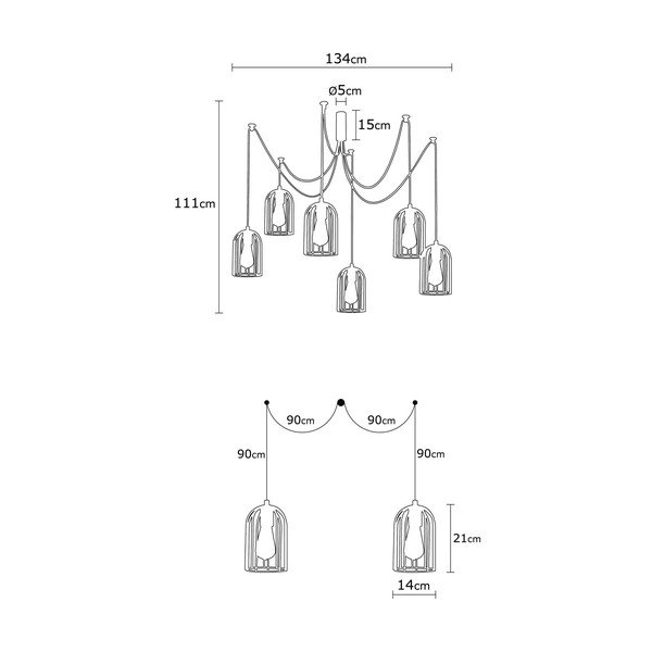 Crna viseća svjetiljka za 6 žarulja Opviq lights Pamukkale-image-2