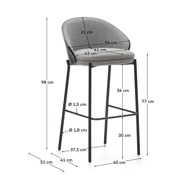 Crna/siva barska stolica (visine sjedala 77 cm) Eamy – Kave Home-image-3
