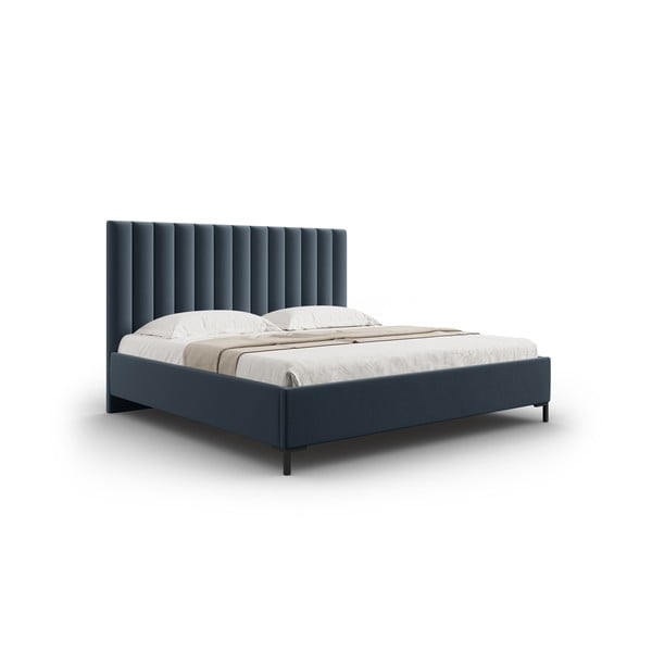Tamno plavi tapecirani bračni krevet s prostorom za pohranu s podnicom 140x200 cm Casey – Mazzini Beds-image-2