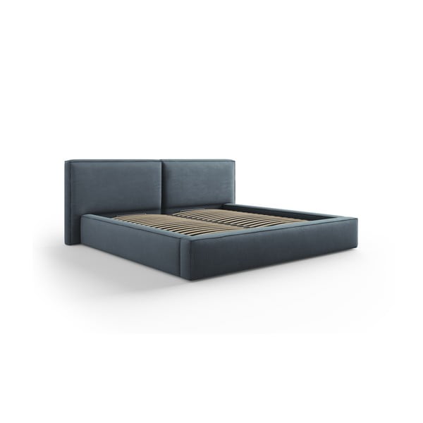 Tamno plavi tapecirani bračni krevet s prostorom za pohranu s podnicom 200x200 cm Arendal – Cosmopolitan Design