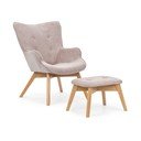 Svijetlo ružičasta fotelja s naslonjačem za noge od samta Niko – Ropez