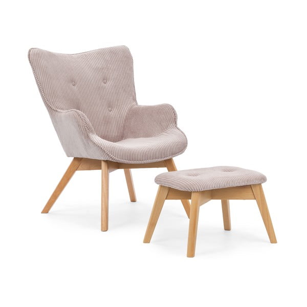 Svijetlo ružičasta fotelja s naslonjačem za noge od samta Niko – Ropez