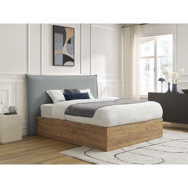 Svijetlo sivi podstavljeni tapecirani/od iverice bračni krevet s prostorom za odlaganje s podnicom 180x200 cm Charlie – Bobochic Paris-image-1