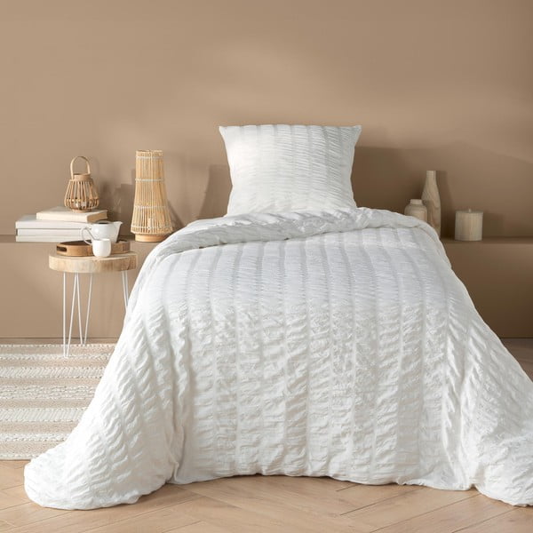 Bijela posteljina za krevet za jednu osobu od krepa 140x200 cm Plissia – douceur d'intérieur