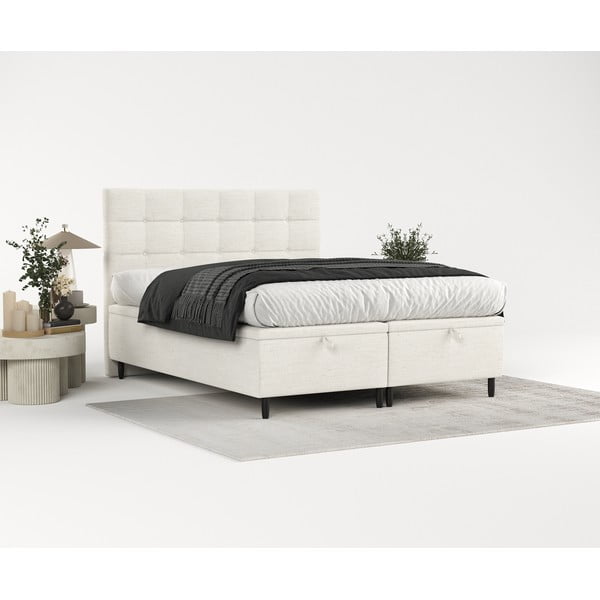 Krem tapecirani bračni krevet s prostorom za pohranu 160x200 cm Senses – Maison de Rêve-image-4