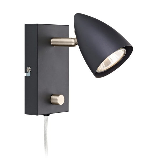 Crna zidna svjetiljka s detaljima u srebrnoj boji Markslöjd Ciro