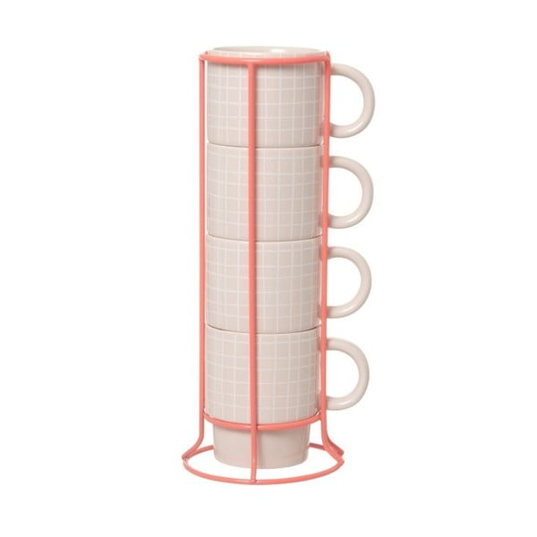 Set od 4 šalice s stalkom Cappuccino Grid Pink