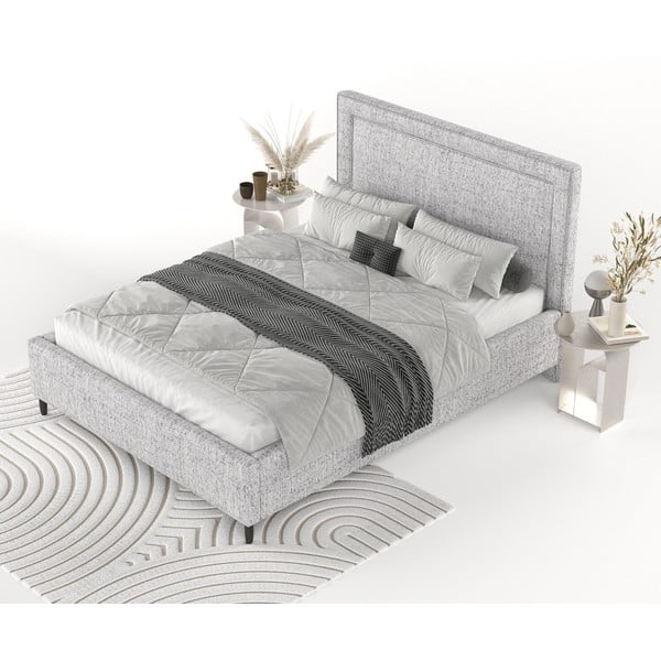 Svijetlo sivi tapecirani bračni krevet s prostorom za pohranu s podnicom 180x200 cm Baleine – Maison de Rêve-image-3