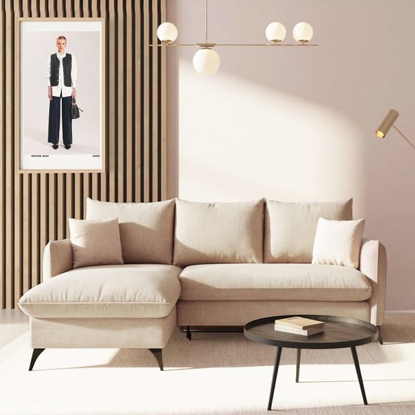 Bež sklopiva/s prostorom za odlaganje kutna garnitura od bouclé tkanine (s lijevim kutom/s ležaljkom) Brim – Rodier-image-1