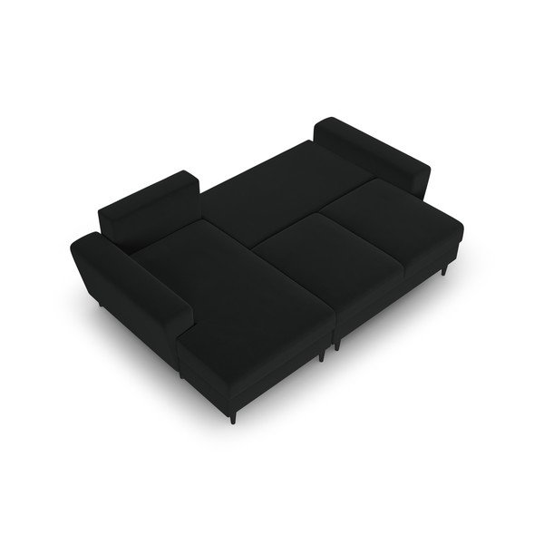 Crna baršunasti sklopiva/s prostorom za odlaganje kutna garnitura (s lijevim kutom/s ležaljkom) Kyoto – Cosmopolitan Design-image-2