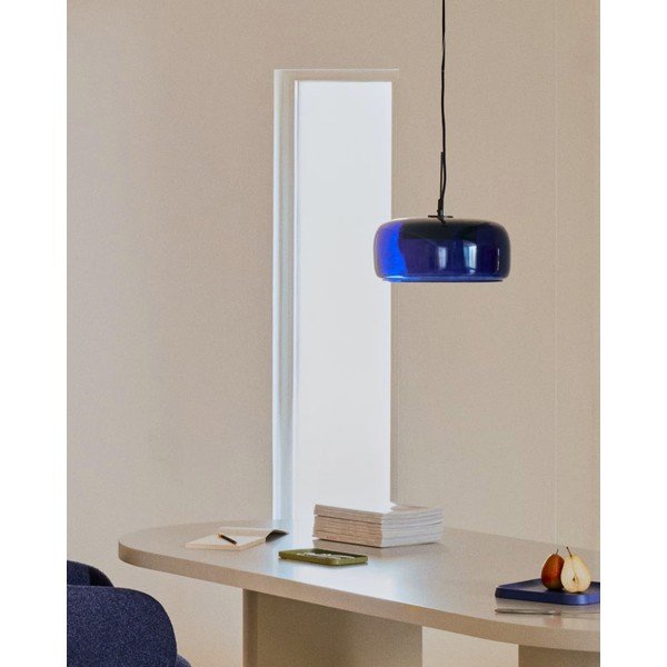 Tamno plava LED viseća svjetiljka sa staklenim sjenilom ø 38 cm Reig – Kave Home-image-3
