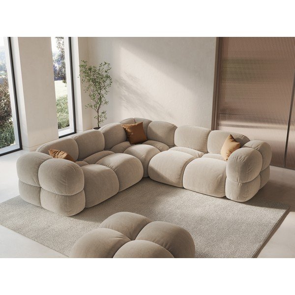 Bež baršunasti kutna garnitura Loretto – Cosmopolitan Design-image-1