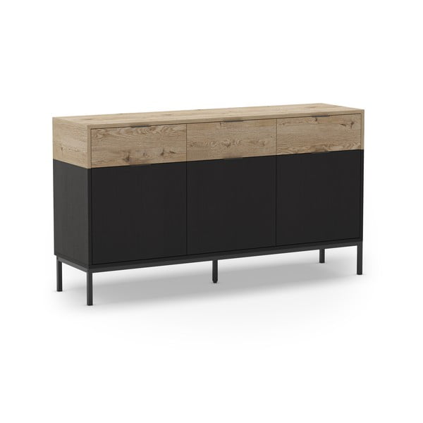 Crna/u prirodnoj boji niska komoda u dekoru hrasta 150x80 cm Marion – Marckeric-image-2