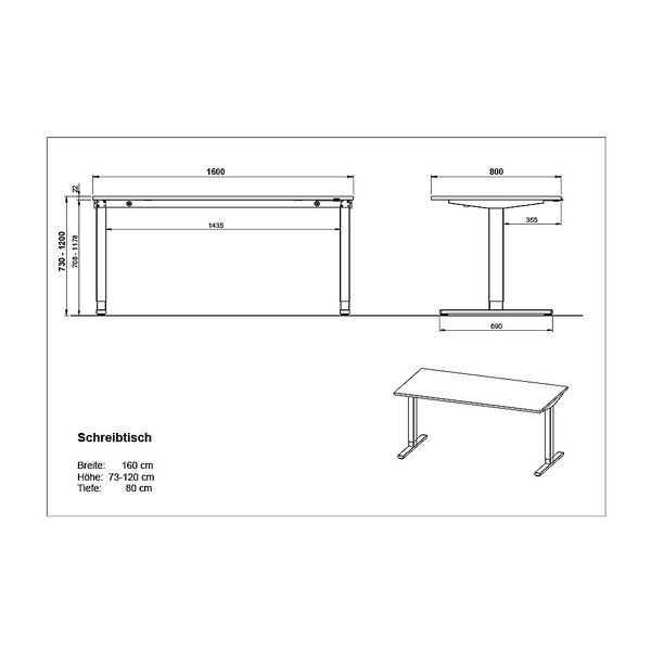 Radni stol s pločom stola u dekoru hrasta 80x160 cm Lissabon – Germania-image-3