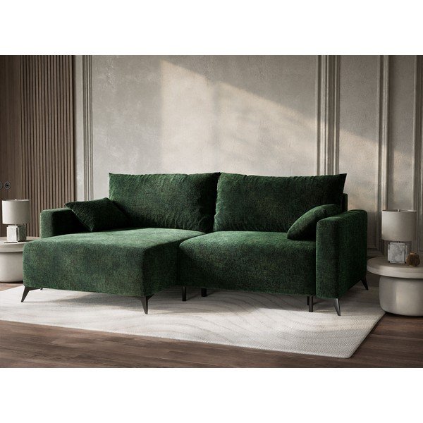 Tamno zelena sklopiva/s prostorom za odlaganje kutna garnitura od šenila (s lijevim kutom/s ležaljkom) Leon – Maison de Rêve-image-4