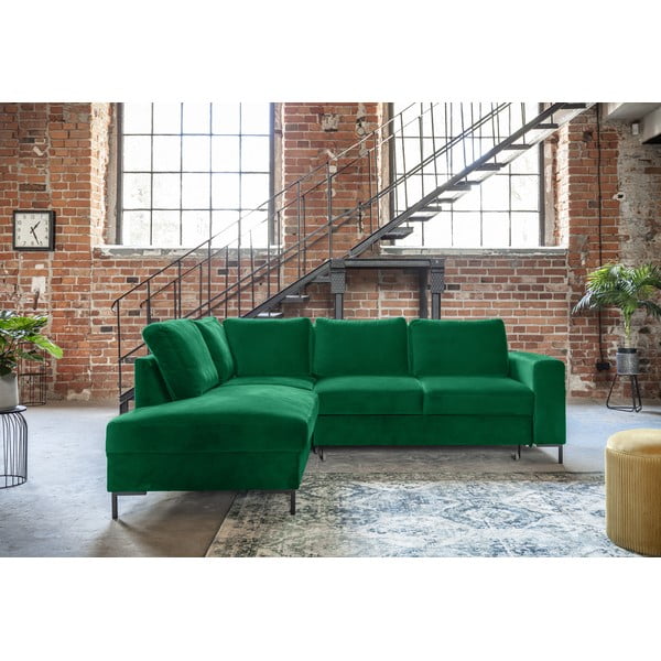 Tamno zelena baršunasti sklopiva kutna garnitura (s lijevim kutom) Lofty Lilly – Miuform-image-1