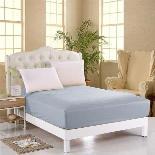 Svijetlo plava neelastična plahta za bračni krevet Purreo Muneco, 160 x 200 cm