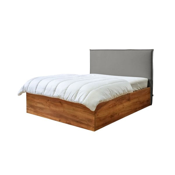 Sivi/u prirodnoj boji bračni krevet s prostorom za pohranu s podnicom 160x200 cm Cara – Bobochic Paris