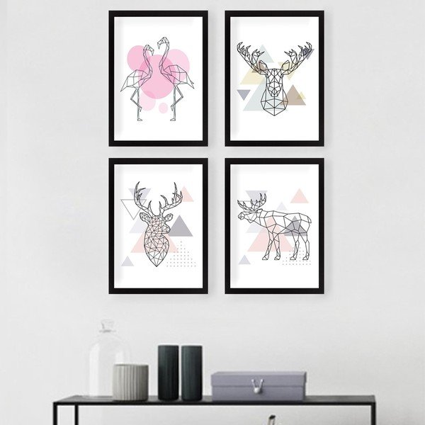 Slike u setu 4 kom 24x29 cm Geometric Animals – Wallity-image-1