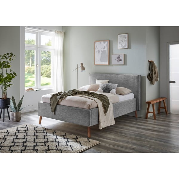 Svijetlo sivi tapecirani bračni krevet s prostorom za odlaganje s podnicom 140x200 cm Riva – Meise Möbel-image-1
