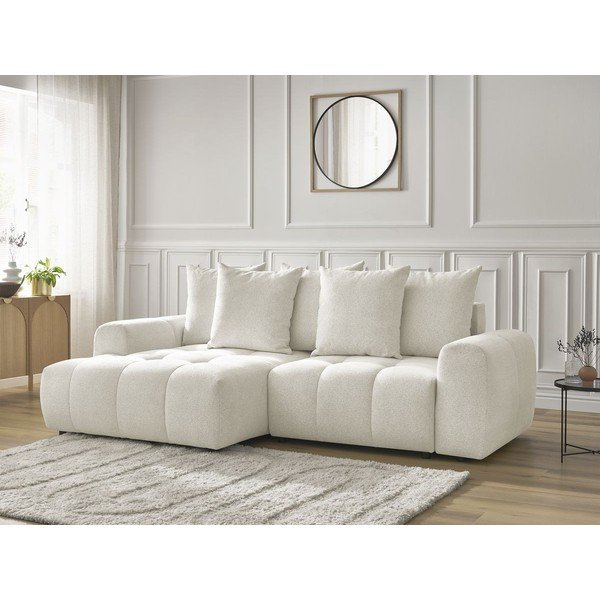 Bijela sklopiva/s prostorom za odlaganje kutna garnitura od šenila (s lijevim kutom/s ležaljkom) Roxelane – Bobochic Paris-image-3