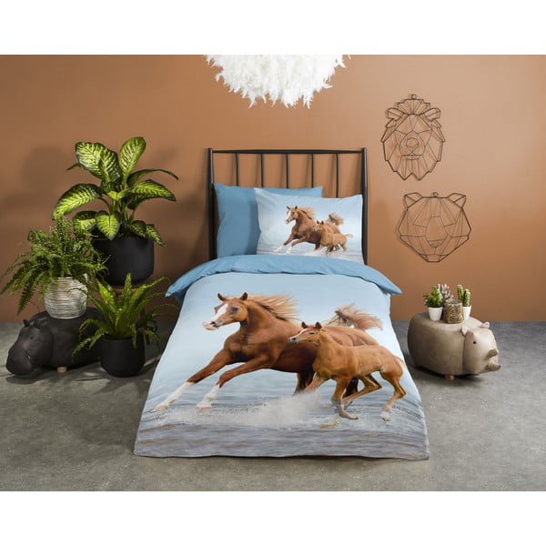 Plava pamučna dječja posteljina za krevet za jednu osobu 140x200 cm Free – Good Morning-image-1