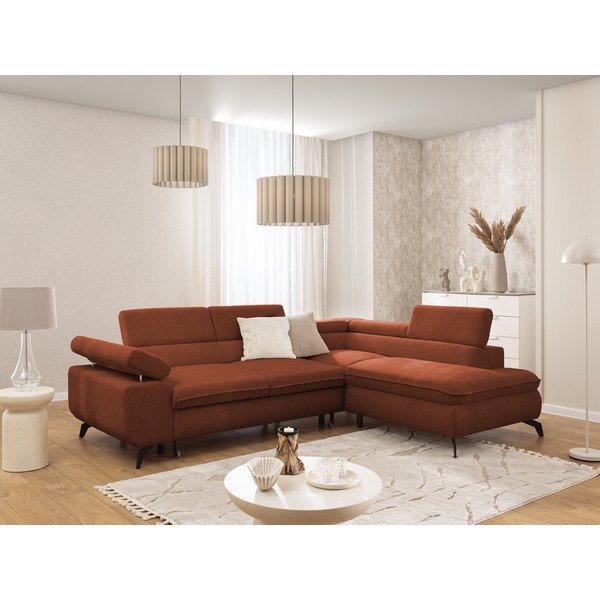 Kutna garnitura od šenila boja terakote (s desnim kutom/u obliku slova L) Marbeya  – Ropez-image-1