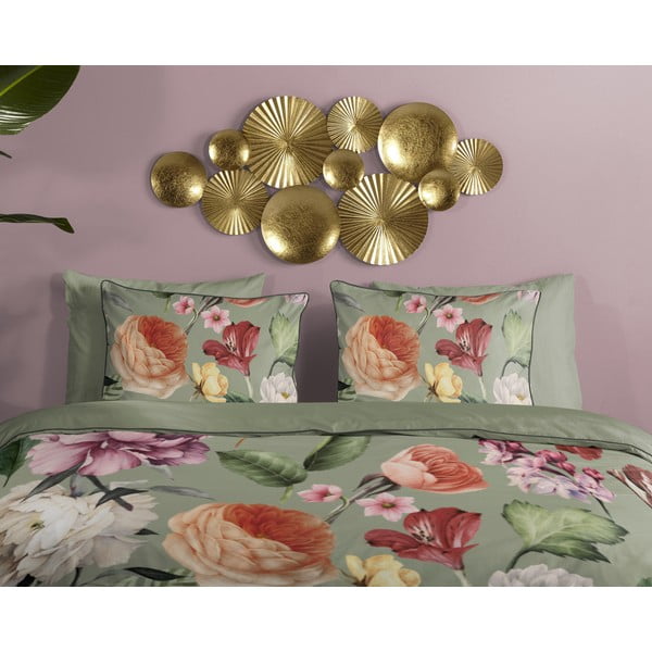 Zelena posteljina za bračni krevet/za produženi krevet od pamučnog satena 200x220 cm Fiori – Descanso-image-2