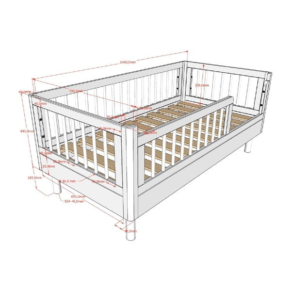 Bijeli dječji krevet od masivne bukve 70x140 cm Forrest – Vipack-image-2