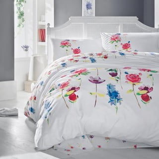 Pamučna posteljina za bračni krevet s plahtom i dvije jastučnice Spring, 200 x 220 cm