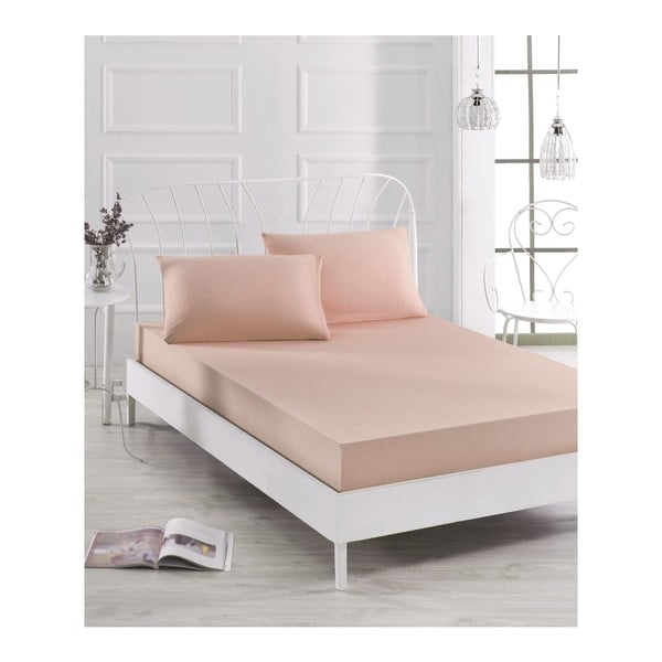 Set svijetloružičaste elastične plahte i jastučnice za krevet za jednu osobu Basso Merun, 100 x 200 cm