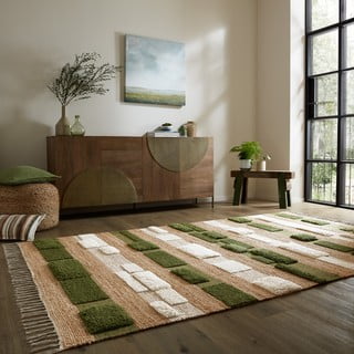 Zeleni/u prirodnoj boji ručno rađen tepih od mješavine jute 160x230 cm Medina Blocks – Flair Rugs