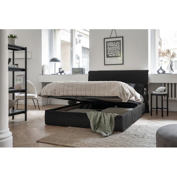 Crni tapecirani bračni krevet s podnicom 160x200 cm Sleepy Luna - Miuform-image-1