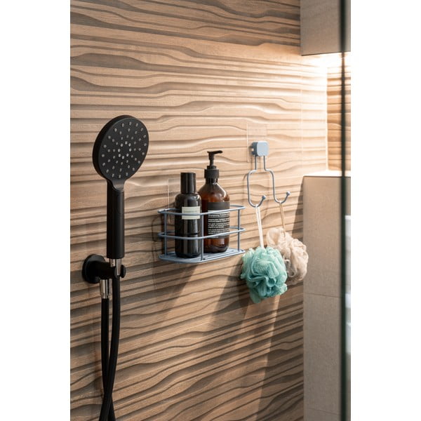 Svijetlo plava metalna samoljepljiva kupaonska polica Grena – Compactor-image-4