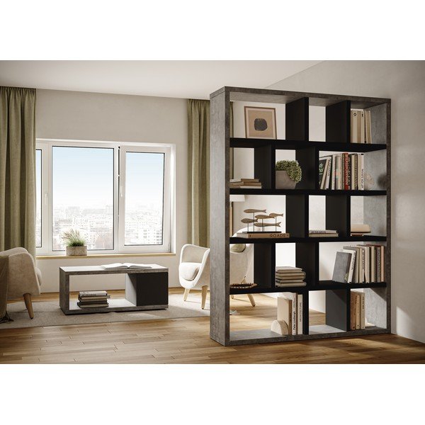 Crna/tamno siva biblioteka u betonskom dekoru 150x198 cm Berlin – TemaHome-image-1