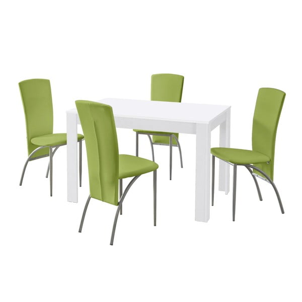 Set blagovaonskog stola i 4 zelene blagovaonske stolice Støraa Lori Nevada White Green