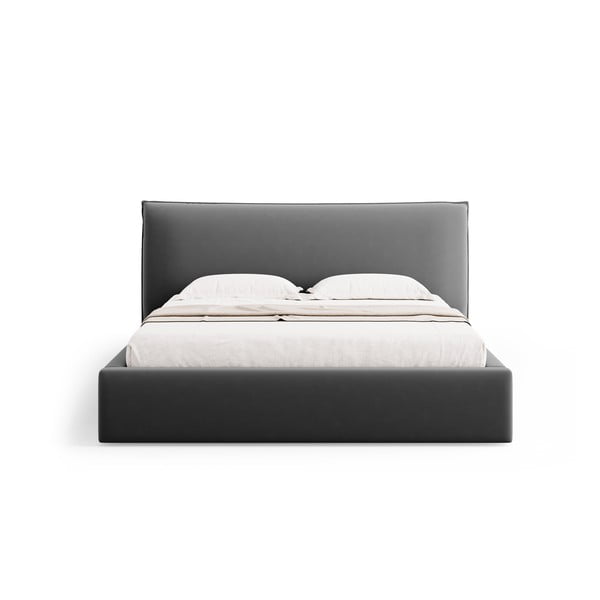 Tamno sivi tapecirani bračni krevet s prostorom za pohranu s podnicom 160x200 cm Elio – Milo Casa-image-3
