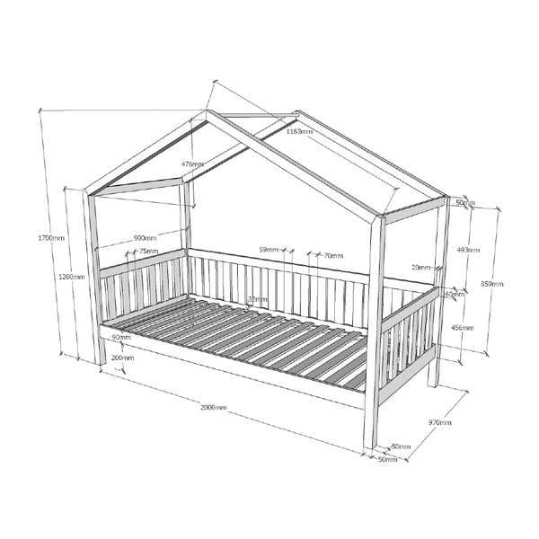 Antracitno sivi dječji krevet od masivnog bora u obliku kućice 90x200 cm DALLAS – Vipack-image-4